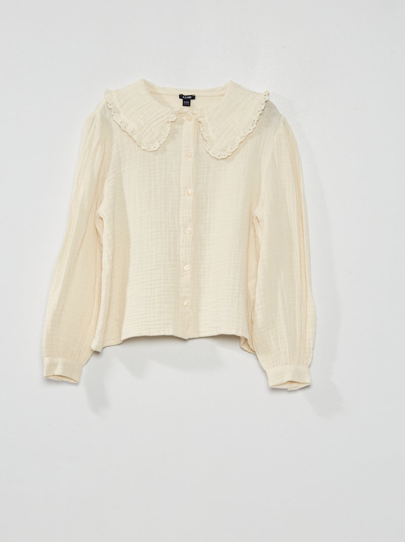 Chemisier en gaze de coton avec col Blanc - Kiabi