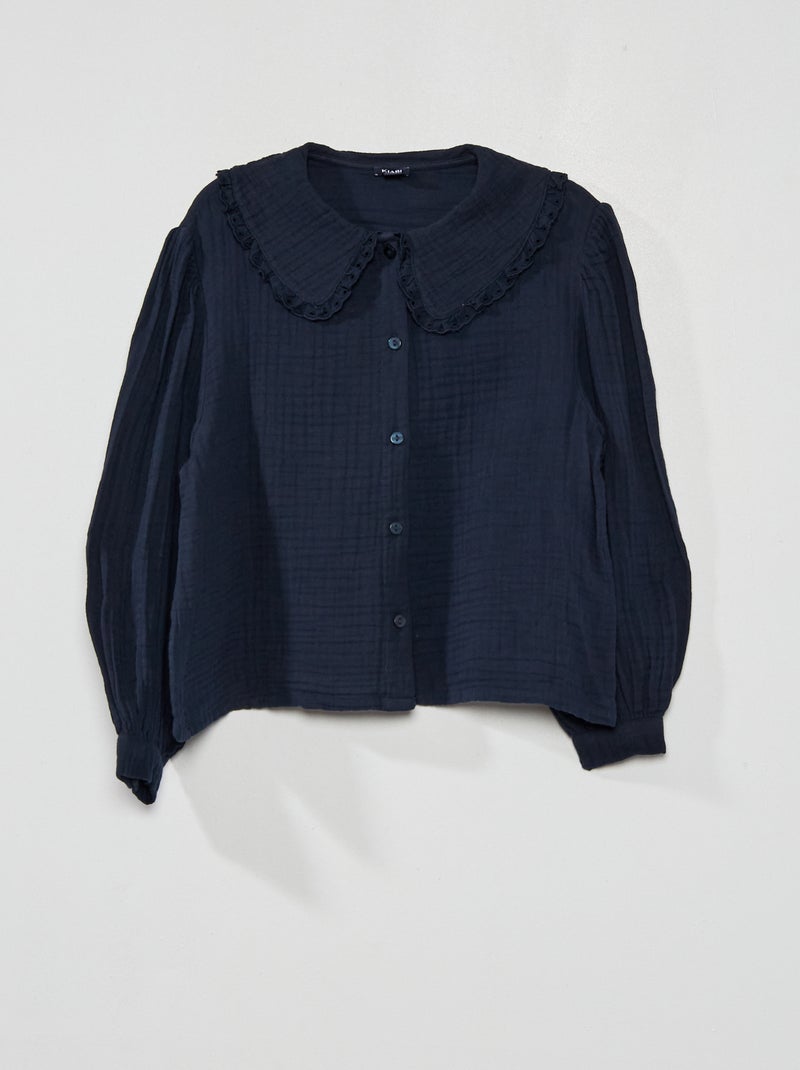 Chemisier en gaze de coton avec col bleu marine - Kiabi