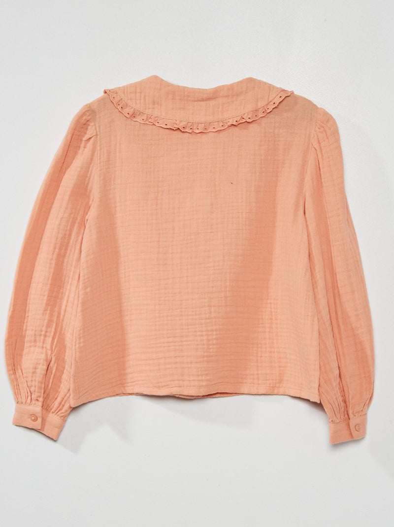 Chemisier en gaze de coton avec col Crème café - Kiabi