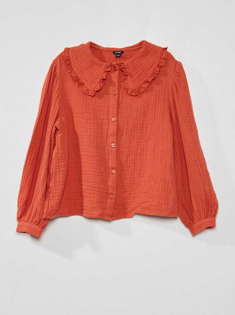 Chemisier en gaze de coton avec col Rouge - Kiabi