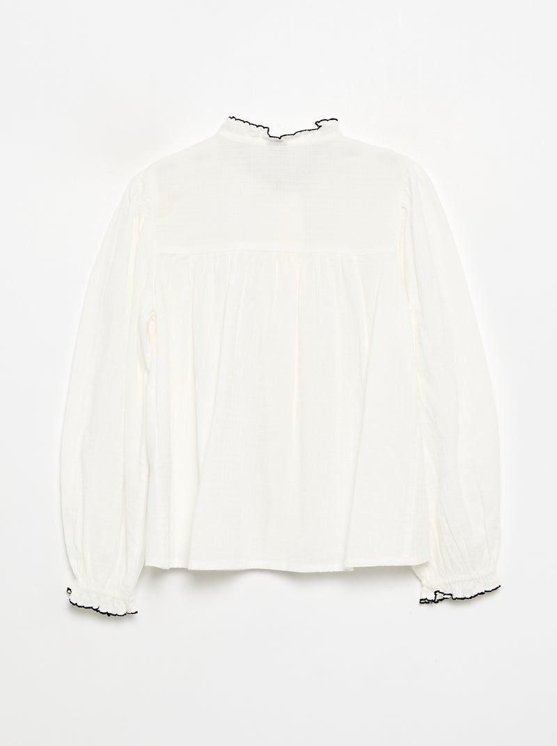 Chemisier en gaze de coton avec volants Blanc - Kiabi