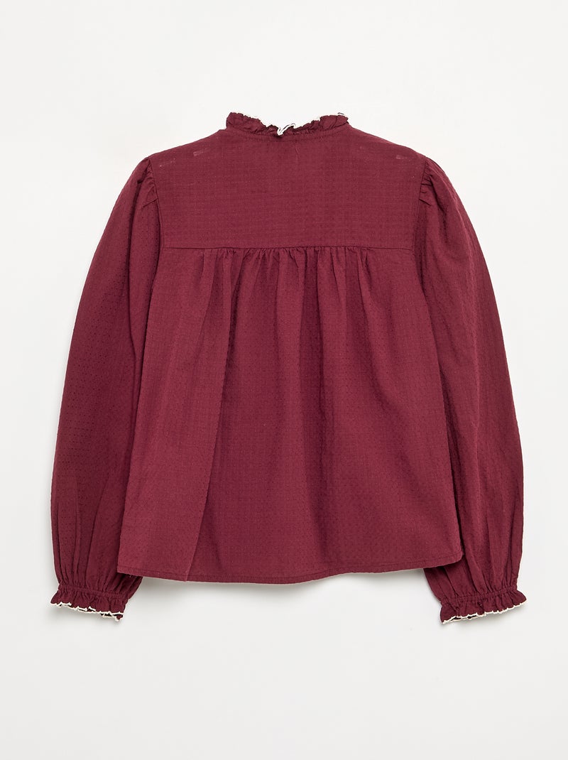 Chemisier en gaze de coton avec volants Bordeaux - Kiabi