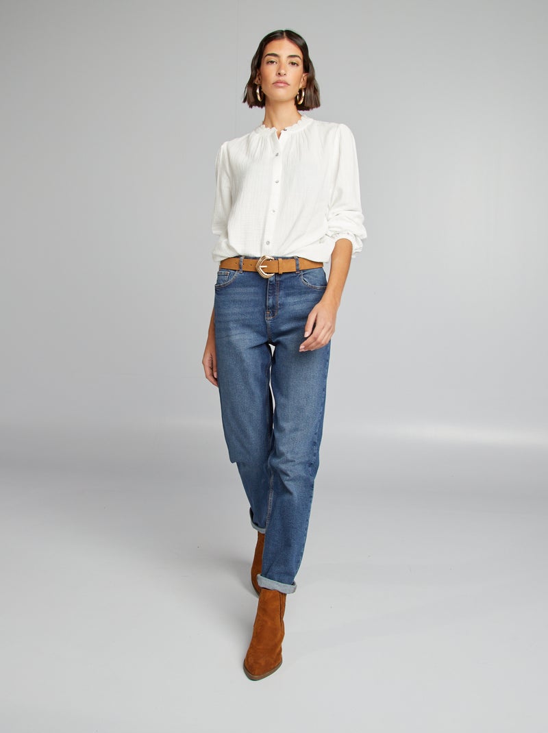 Chemisier en gaze de coton blanc - Kiabi