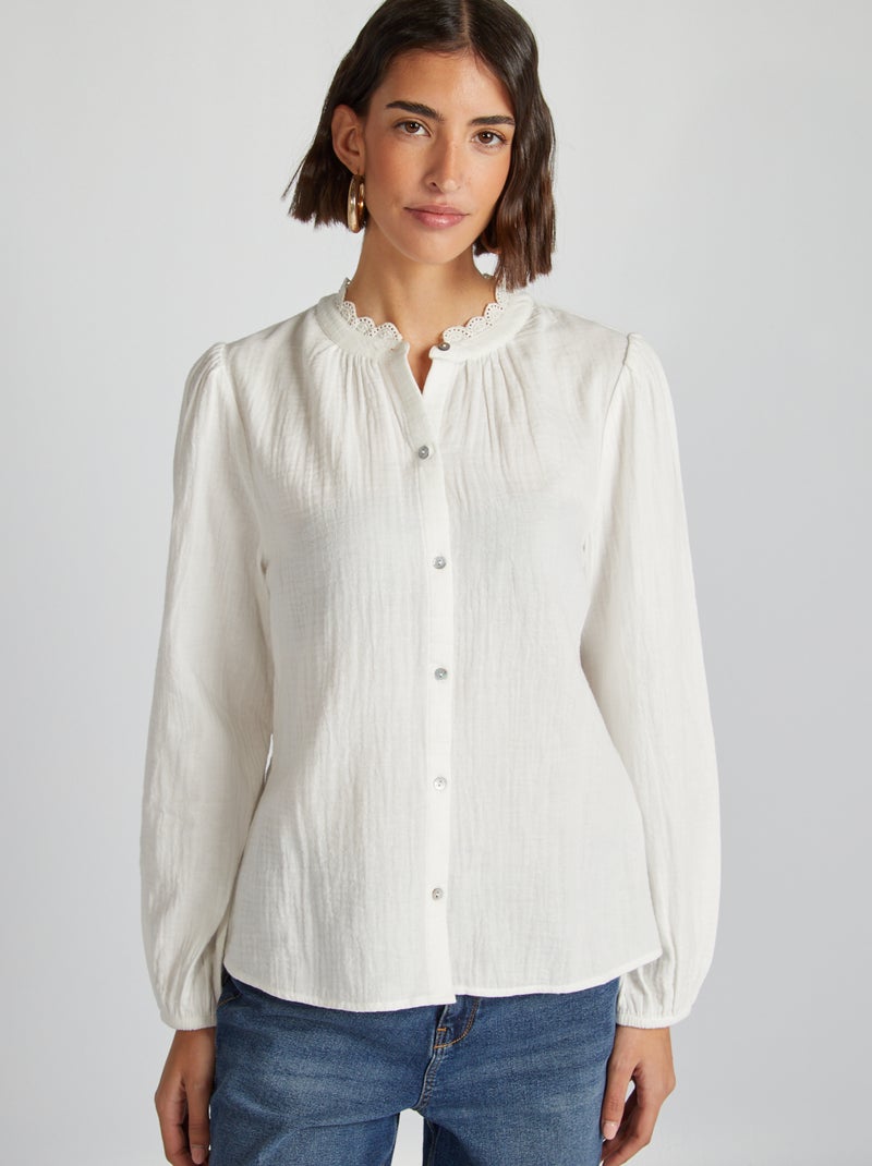 Chemisier en gaze de coton blanc - Kiabi