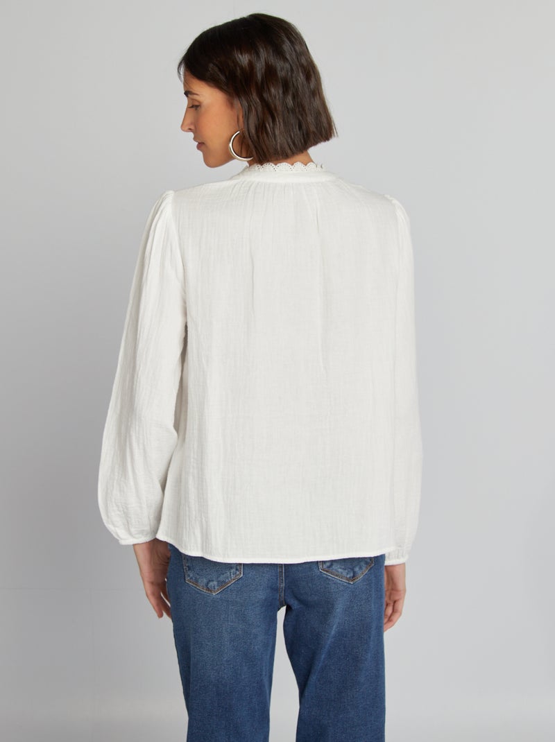 Chemisier en gaze de coton blanc - Kiabi