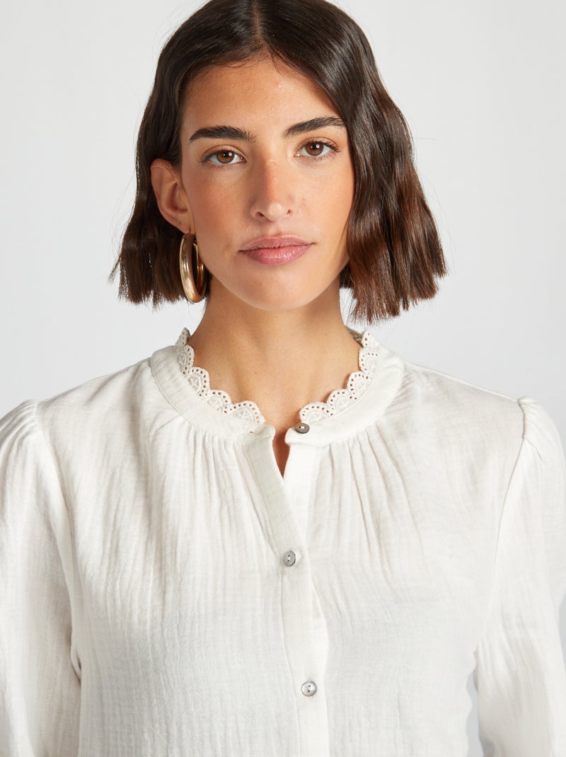 Chemisier en gaze de coton blanc - Kiabi