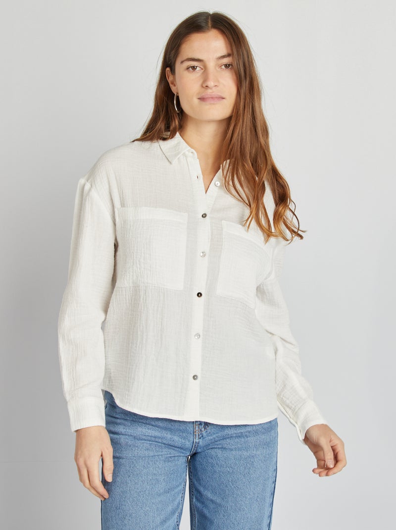 Chemisier en gaze de coton blanc - Kiabi