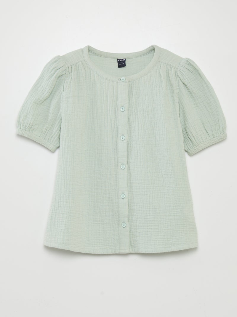 Chemisier en gaze de coton bleu - Kiabi