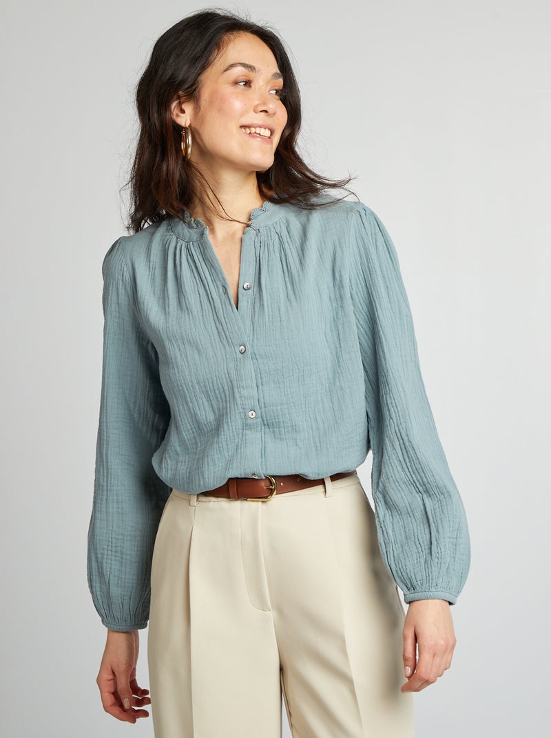 Chemisier en gaze de coton Bleu - Kiabi