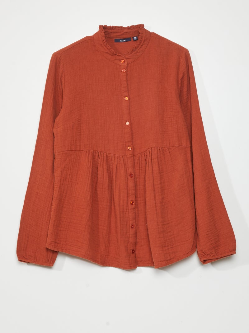 Chemisier en gaze de coton marron - Kiabi