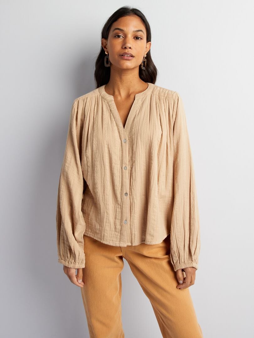 Chemisier Femme Ha Shun - Taille 48 - Marron Avec Volant - Neuf Avec étiquettes