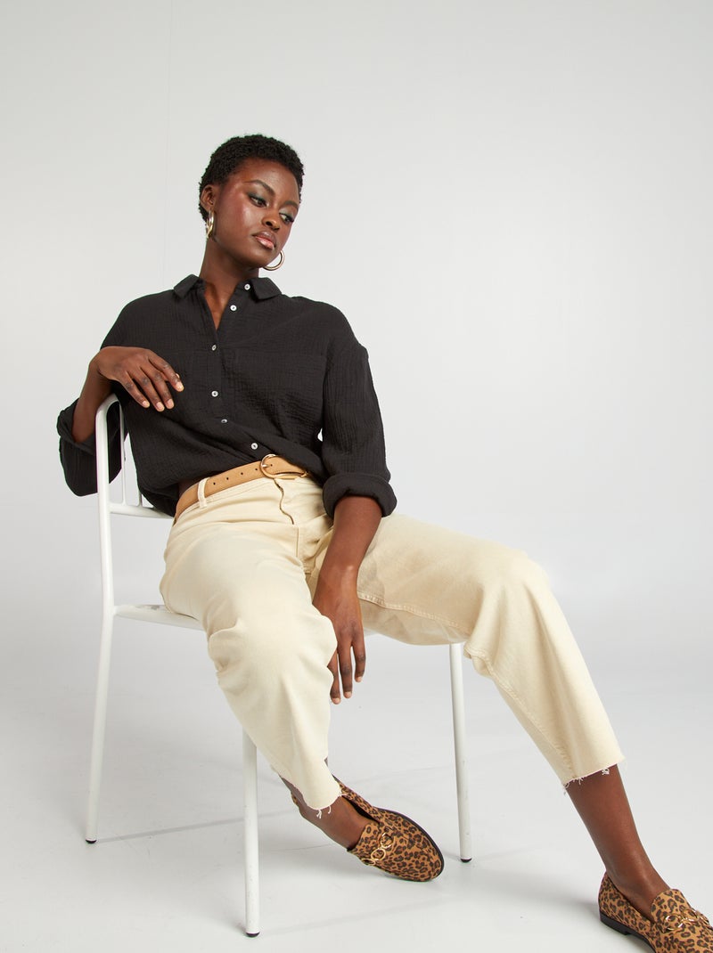 Chemisier en gaze de coton noir - Kiabi