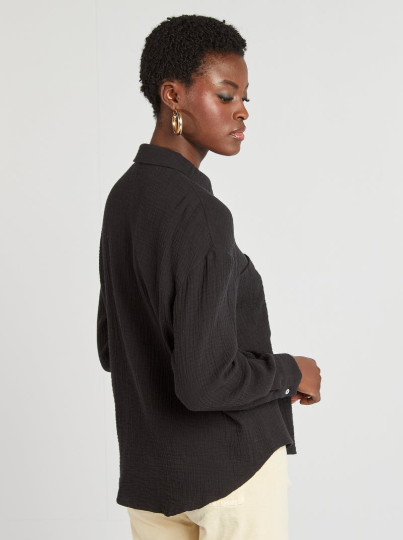 Chemisier en gaze de coton noir - Kiabi