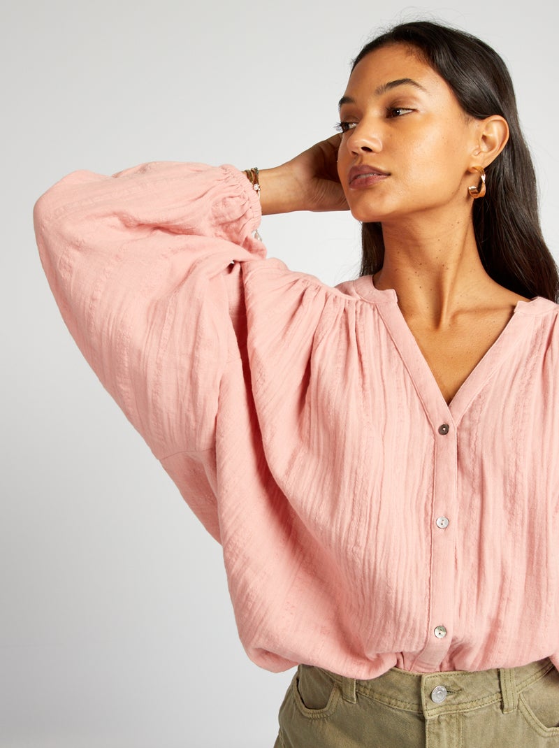 Chemisier en gaze de coton Rose - Kiabi