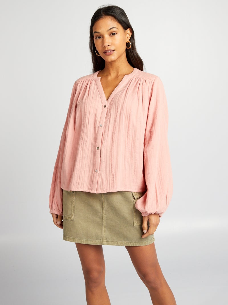 Chemisier en gaze de coton Rose - Kiabi
