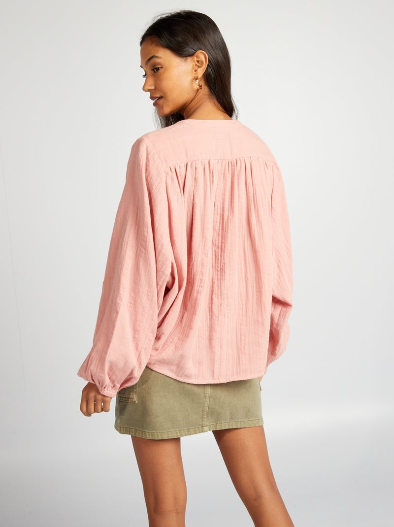 Chemisier en gaze de coton Rose - Kiabi