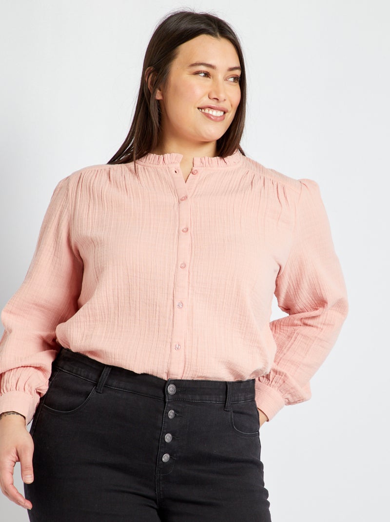 Chemisier en gaze de coton rose - Kiabi