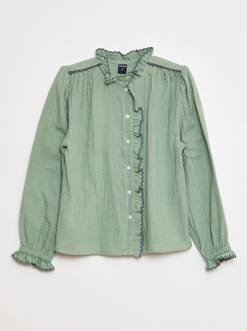 Chemisier en gaze de coton Vert - Kiabi