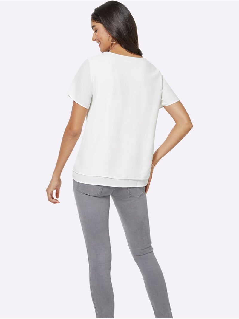 Chemisier En Georgette Doublé - Taille Standard - Witt Blanc cassé - Kiabi