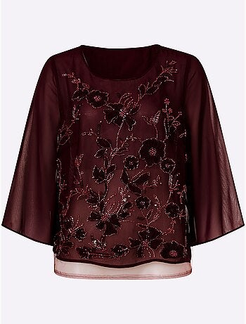 Chemisier en georgette jolie broderie florale avec perles décoratives - taille standard - helline