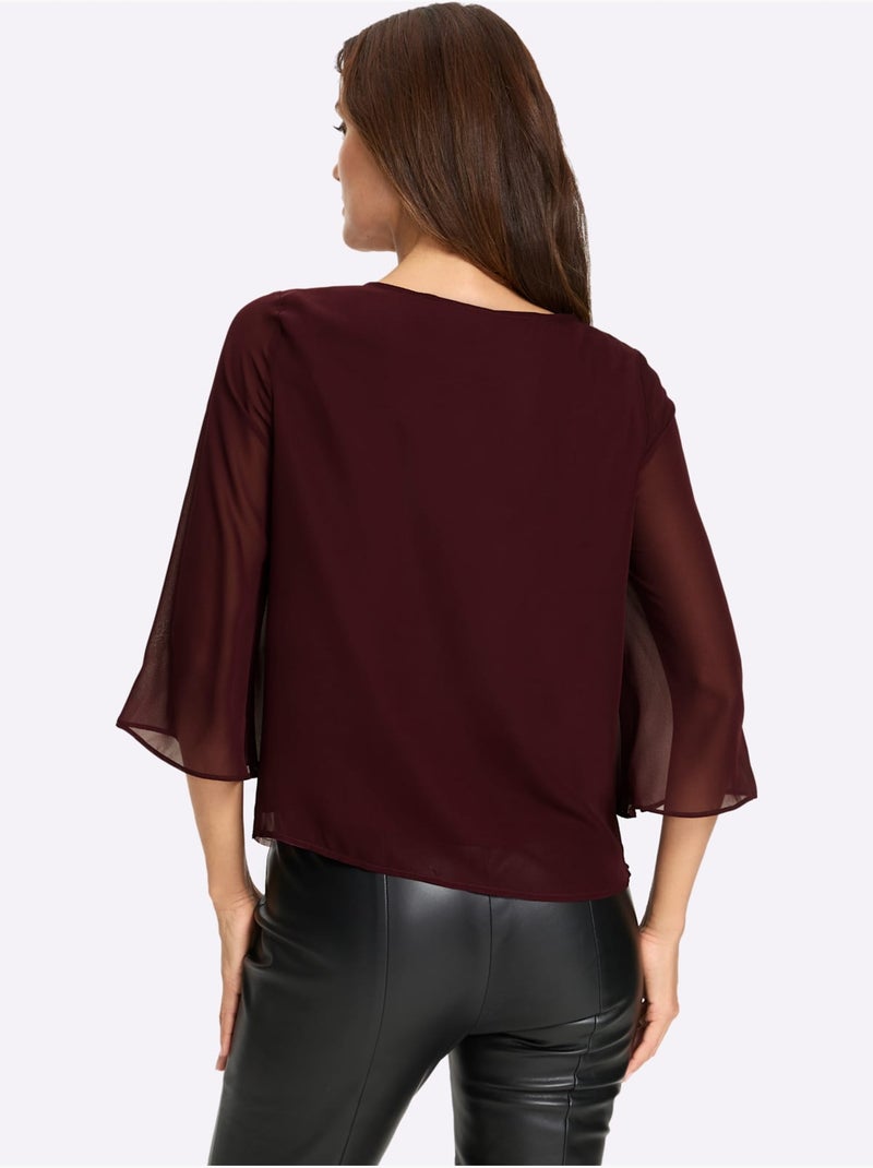 Chemisier en georgette jolie broderie florale avec perles décoratives - taille standard - helline Bordeaux - Kiabi