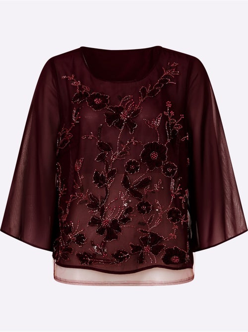 Chemisier en georgette jolie broderie florale avec perles décoratives - taille standard - helline - Kiabi Chemisier en georgette jolie broderie florale avec perles décoratives - taille standard - helline - Kiabi