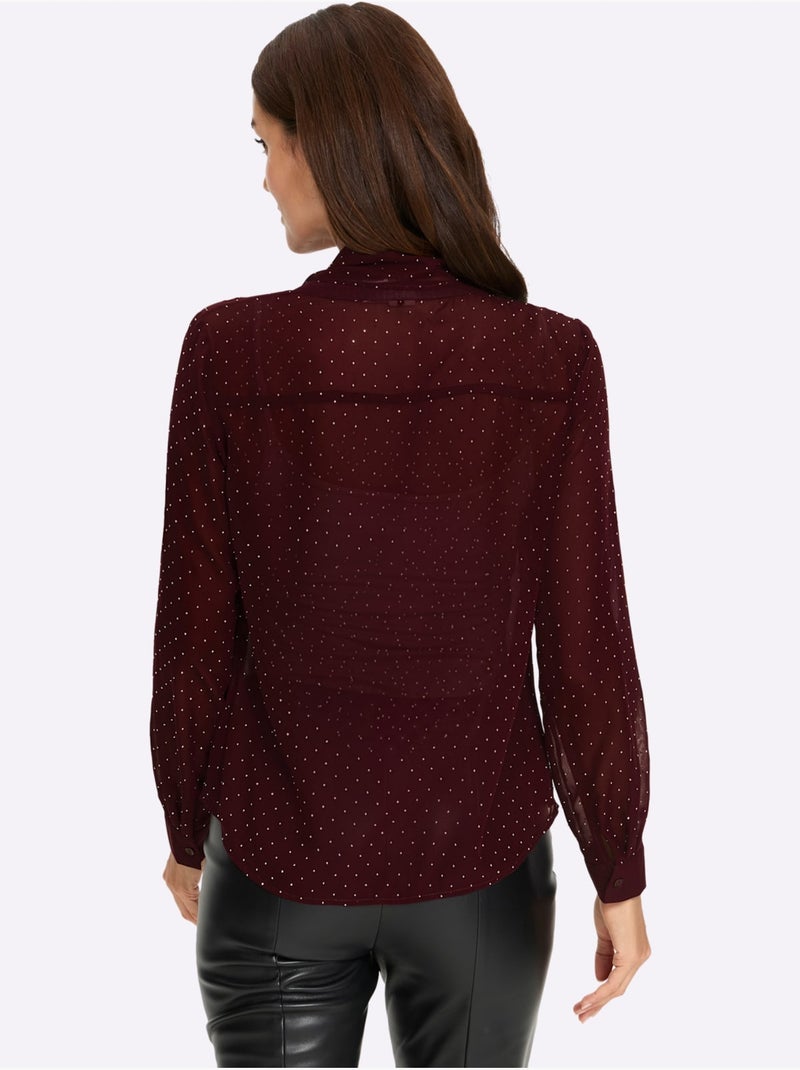 Chemisier En Georgette Lavallière Amovible - Taille Standard - Helline Noir Bordeaux - Kiabi