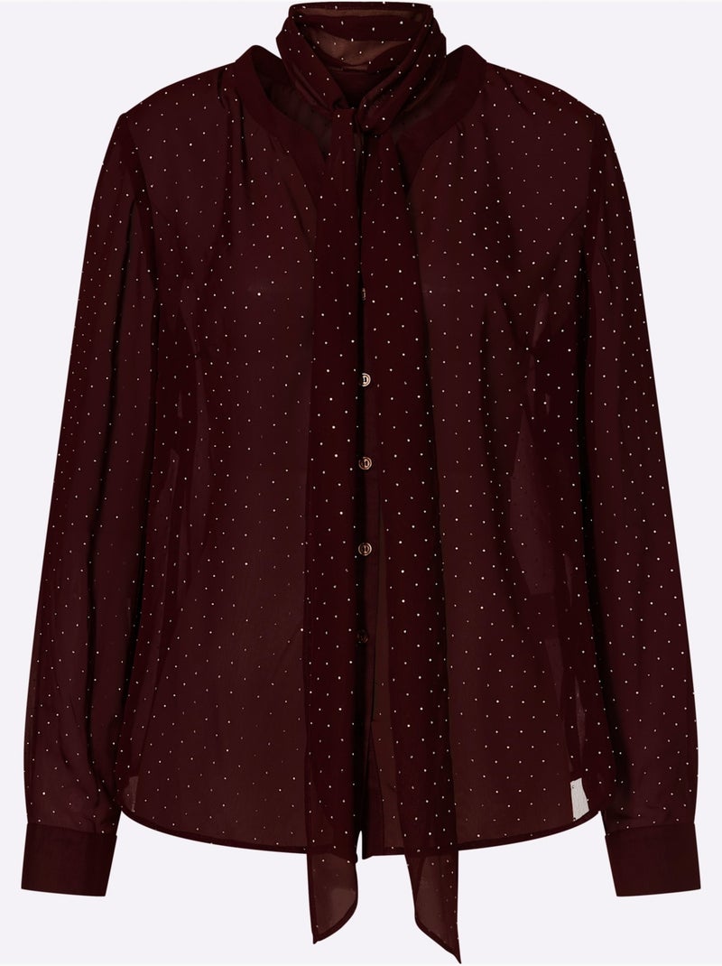 Chemisier En Georgette Lavallière Amovible - Taille Standard - Helline Noir Bordeaux - Kiabi
