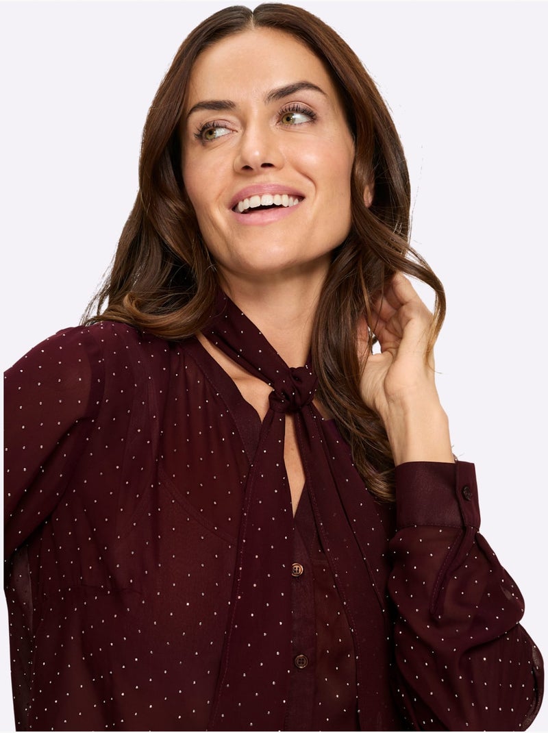 Chemisier En Georgette Lavallière Amovible - Taille Standard - Helline Noir Bordeaux - Kiabi