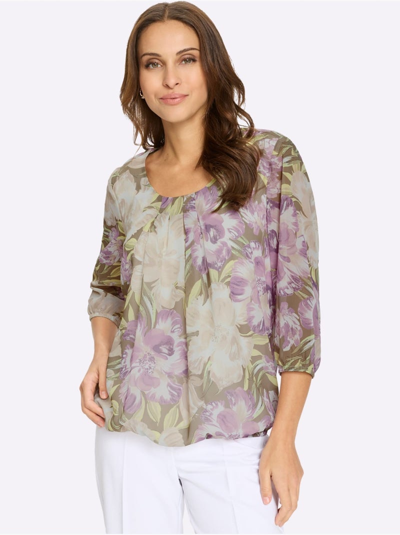 Chemisier En Georgette Motif Floral Féminin - Taille Standard - Witt Pistache - Kiabi