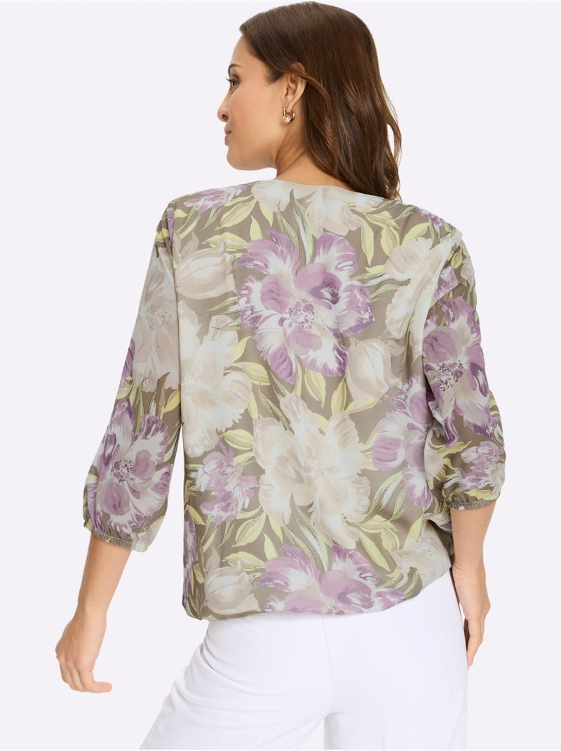 Chemisier En Georgette Motif Floral Féminin - Taille Standard - Witt Pistache - Kiabi