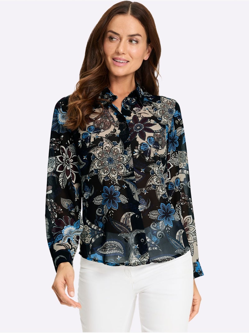 Chemisier en georgette motif imprimé exclusif - taille standard - helline Noir Gris - Kiabi