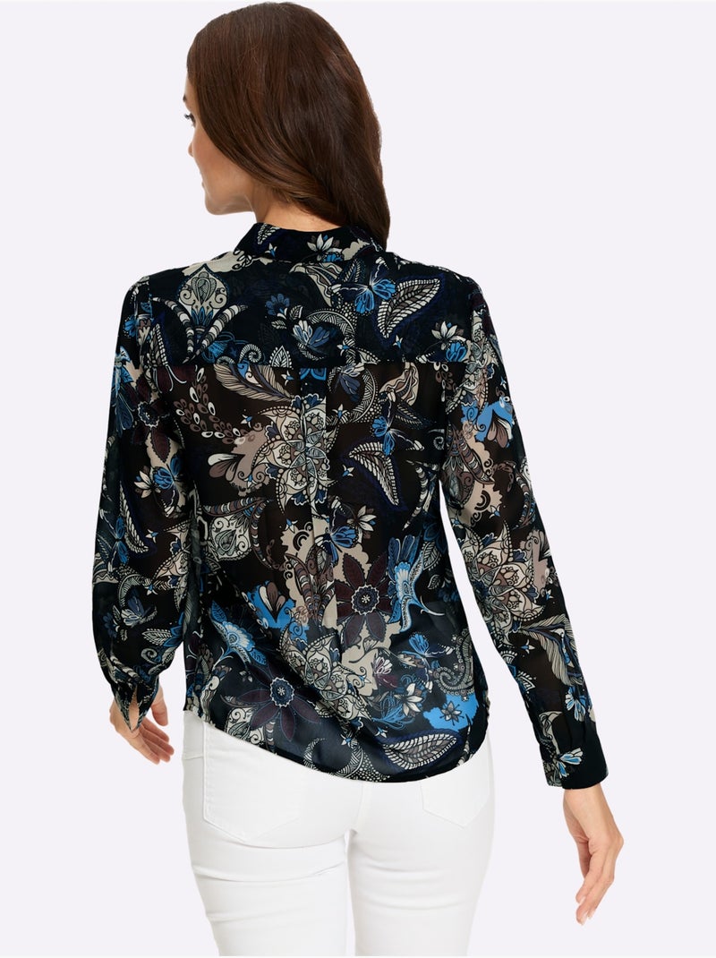 Chemisier en georgette motif imprimé exclusif - taille standard - helline Noir Gris - Kiabi