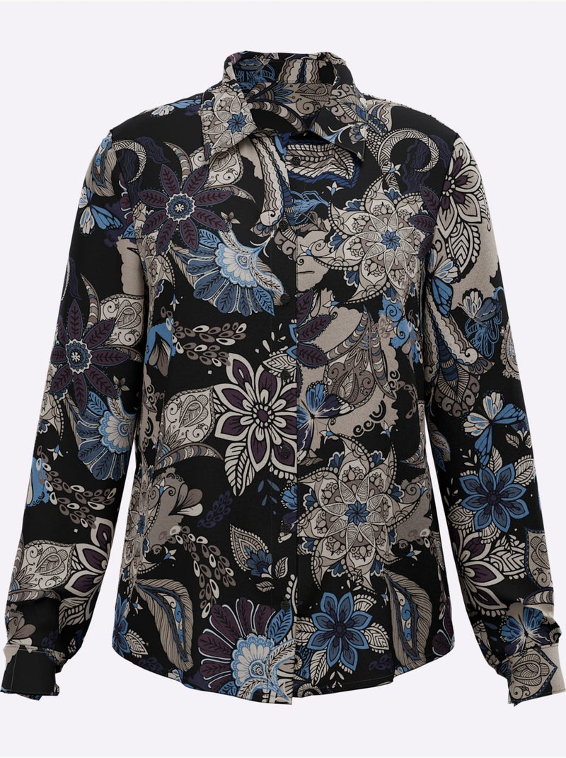 Chemisier en georgette motif imprimé exclusif - taille standard - helline Noir Gris - Kiabi