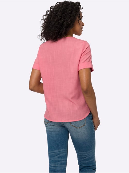 Chemisier en imitation lin à col rond et manches courtes - Taille standard - Moda Vilona - Kiabi Chemisier en imitation lin à col rond et manches courtes - Taille standard - Moda Vilona - Kiabi