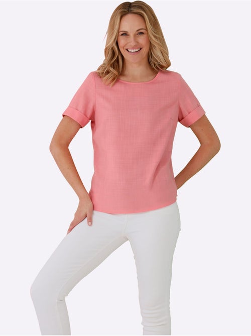 Chemisier en imitation lin à col rond et manches courtes - Taille standard - Moda Vilona - Kiabi Chemisier en imitation lin à col rond et manches courtes - Taille standard - Moda Vilona - Kiabi