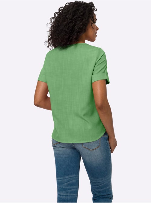 Chemisier en imitation lin à encolure ronde et manches retroussées - Taille standard - Moda Vilona - Kiabi