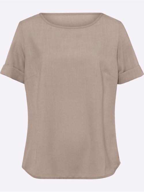 Chemisier en imitation lin avec col rond et manches roulottées - Taille standard - Moda Vilona - Kiabi