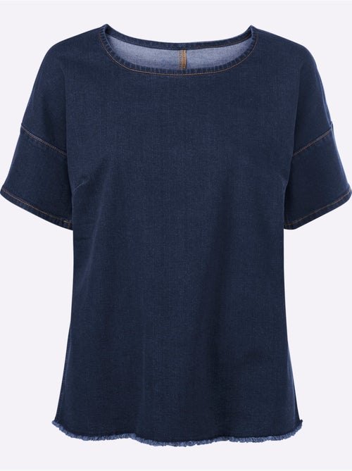 Chemisier en jean ample encolure ronde et manches courtes - Taille standard - Helline - Kiabi Chemisier en jean ample encolure ronde et manches courtes - Taille standard - Helline - Kiabi