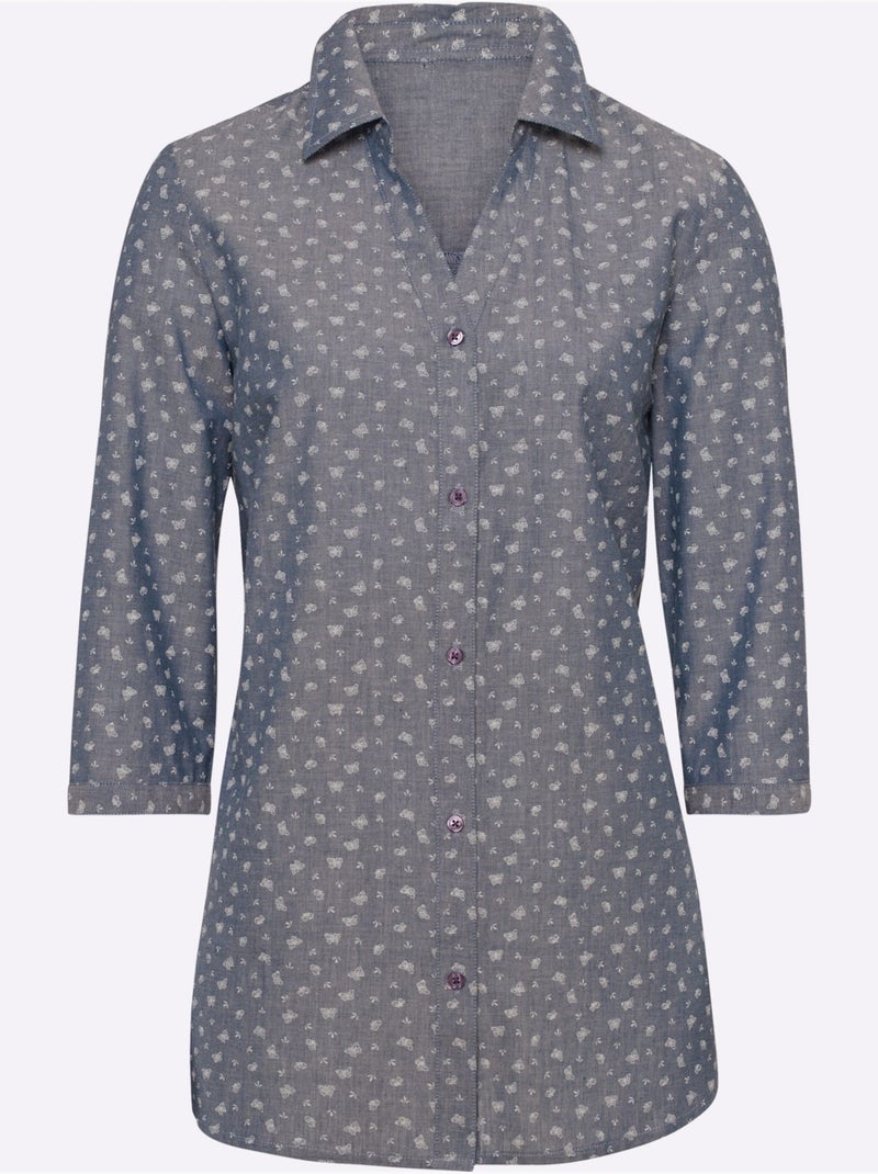 Chemisier En Jean Aspect Jean Tendance - Taille Standard - Moda Vilona Bleu Blanc - Kiabi
