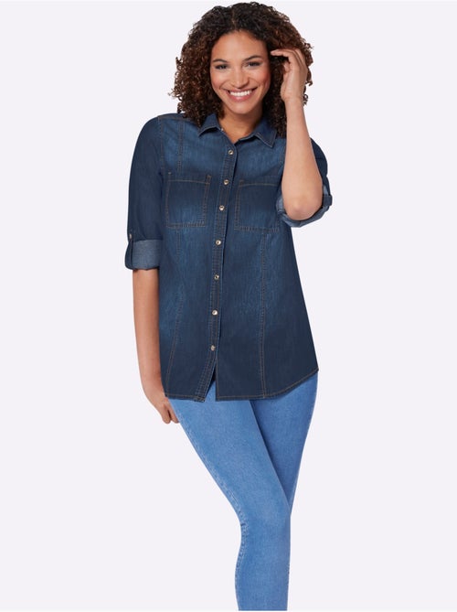 Chemisier en jean avec col chemise et manches longues - Taille standard - Witt - Kiabi