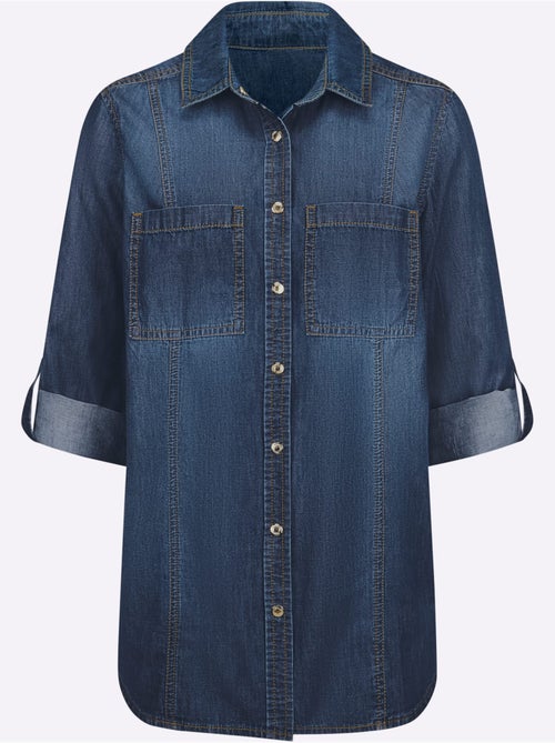 Chemisier en jean avec col chemise et manches longues - Taille standard - Witt - Kiabi