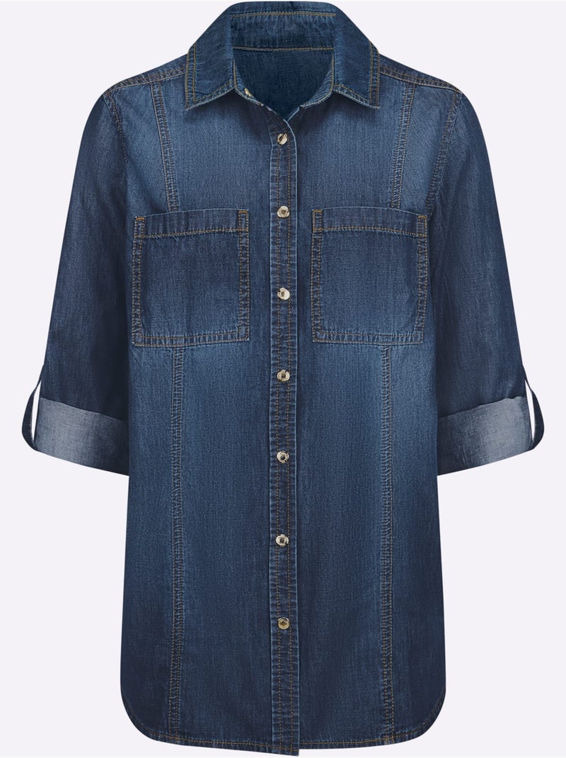 Chemisier en jean avec col chemise et manches longues - Taille standard - Witt Bleu jean - Kiabi