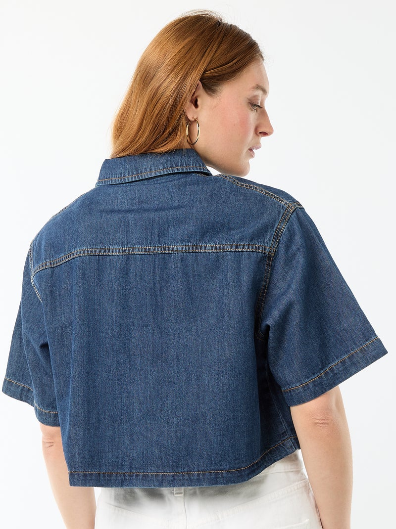 Chemisier en jean avec manches 3/4 Bleu - Kiabi