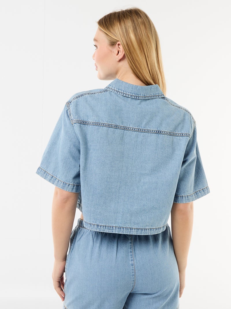 Chemisier en jean avec manches 3/4 Bleu - Kiabi