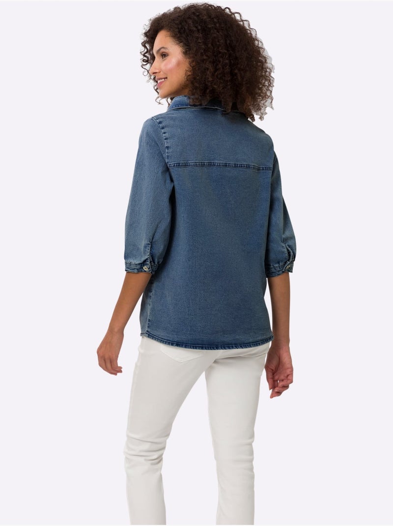 Chemisier En Jean Col à Revers élégant - Taille Standard - Helline Bleu jean - Kiabi