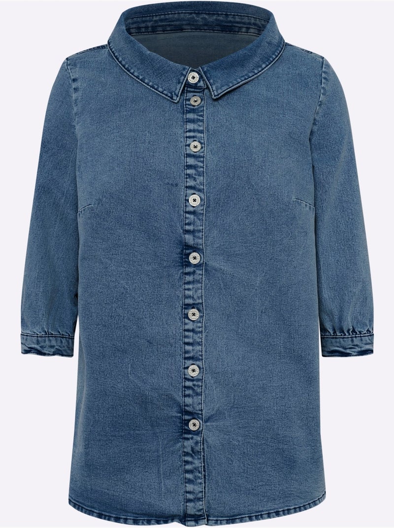 Chemisier En Jean Col à Revers élégant - Taille Standard - Helline Bleu jean - Kiabi