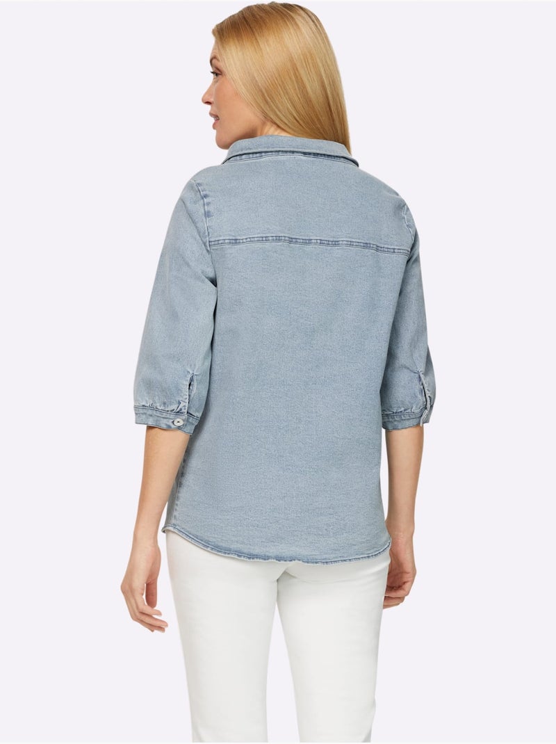 Chemisier En Jean Col à Revers élégant - Taille Standard - helline Bleu - Kiabi