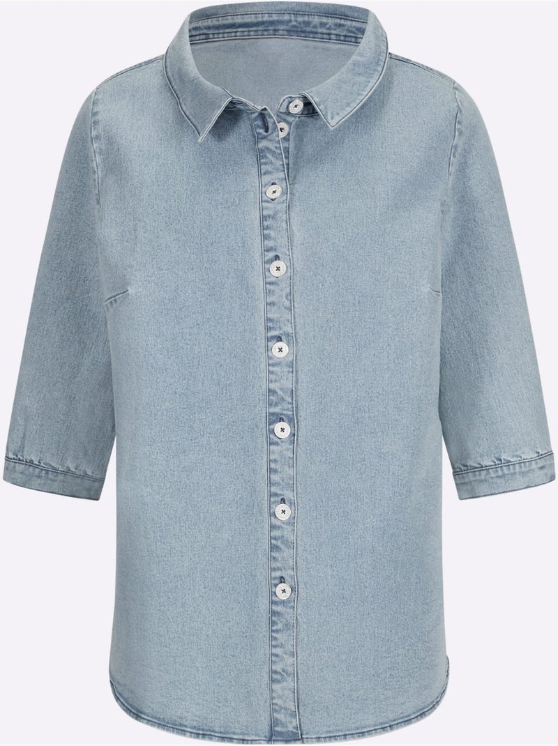 Chemisier En Jean Col à Revers élégant - Taille Standard - helline Bleu - Kiabi