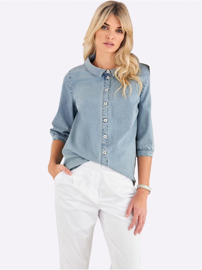 Chemisier En Jean Col à Revers élégant - Taille Standard - helline Bleu - Kiabi